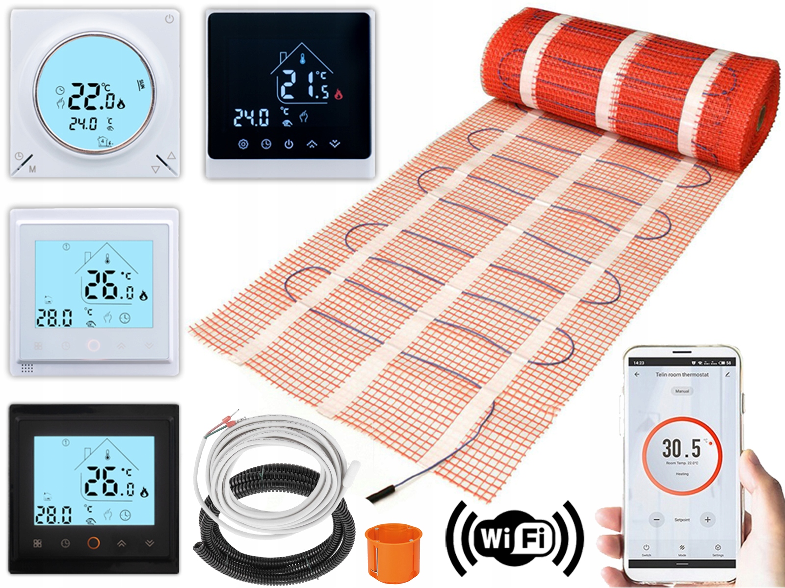 Vykurovacia Podložka Pod Dlaždice Sada 0,5 m2 170 W/m2 Regulátor Wifi