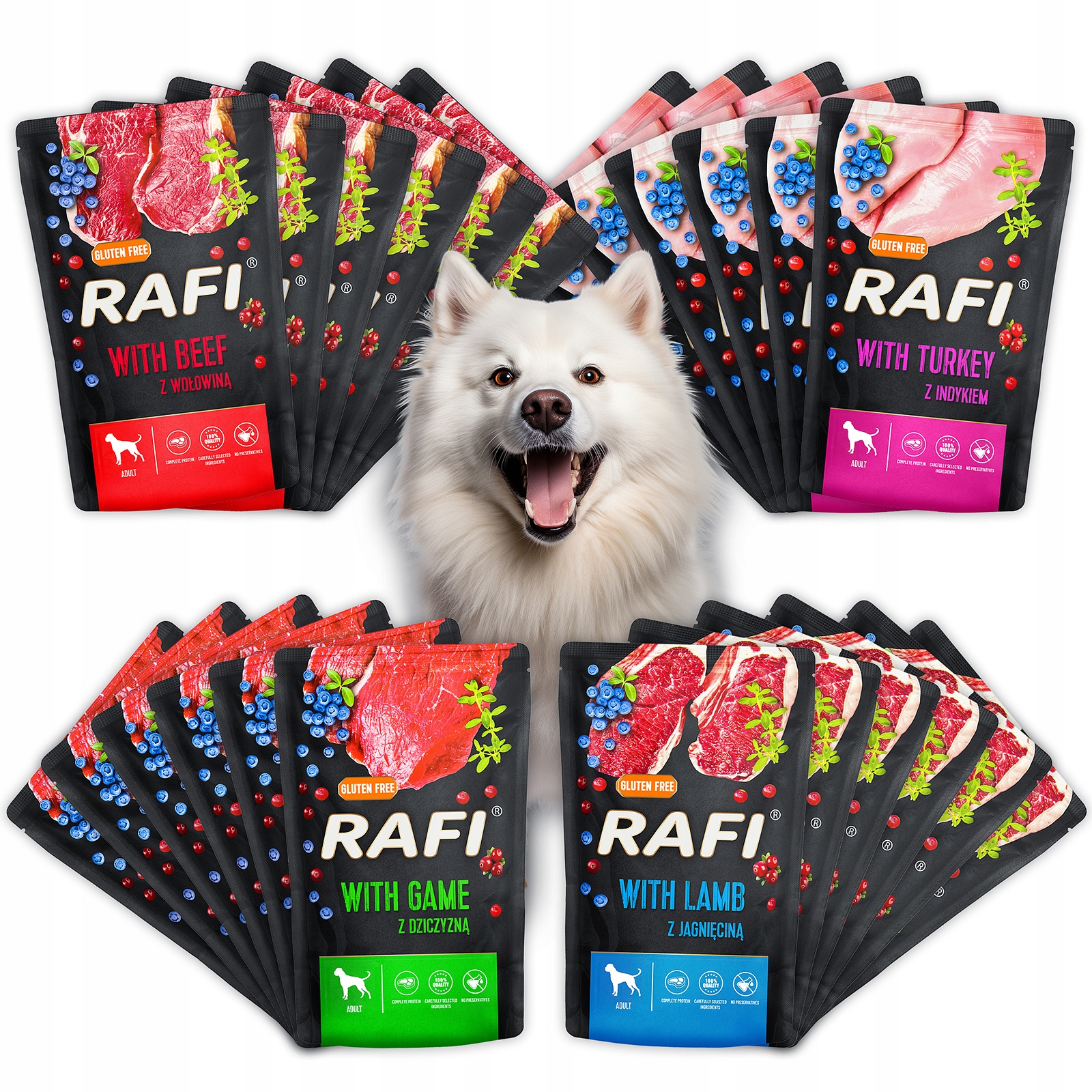 Mokra Karma Dolina Noteci Rafi Adult Bez Zbóż Saszetka MIX Smaków 24 x 300G