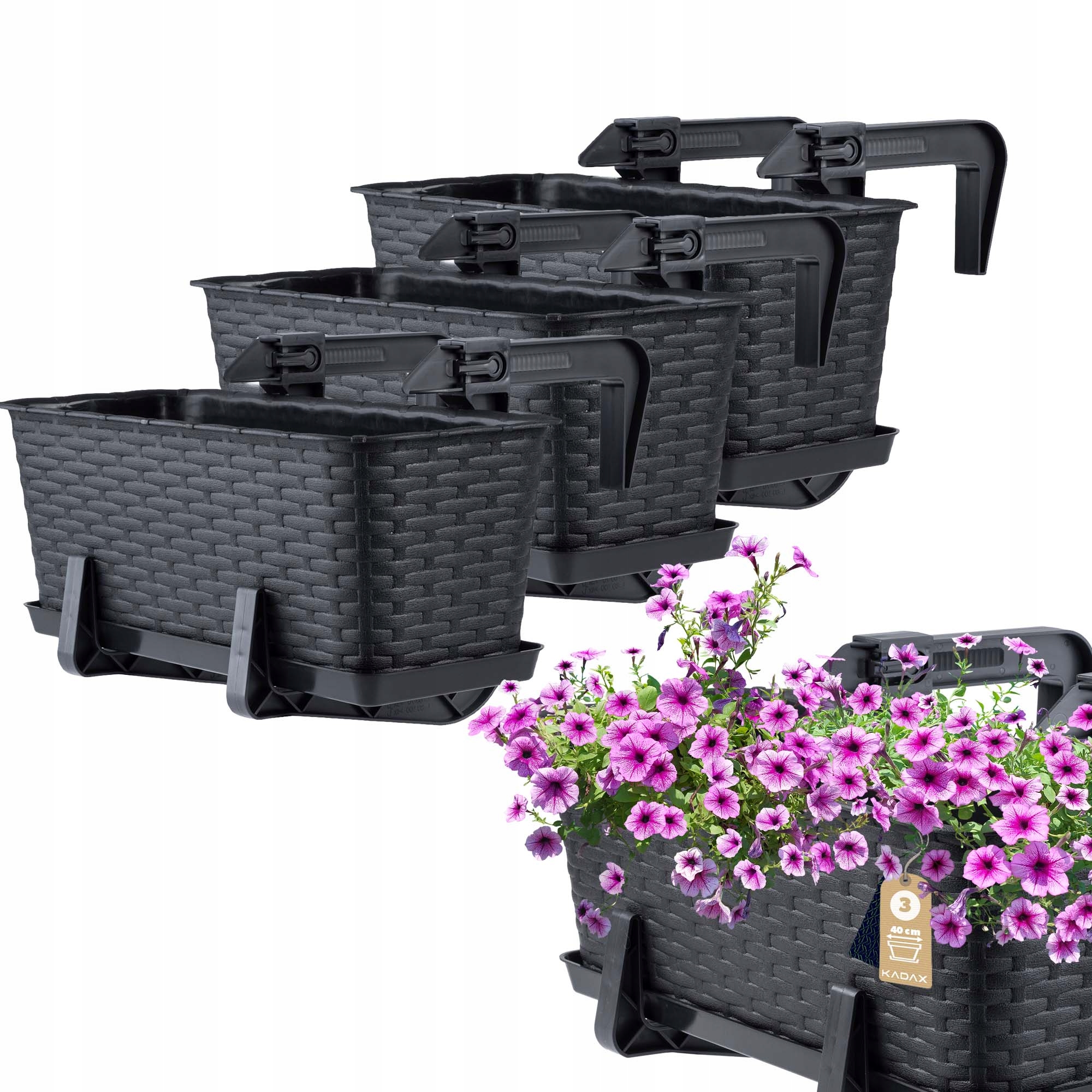 3x SKRZYNKA BALKONOWA 40cm UCHWYTY ANTRACYT