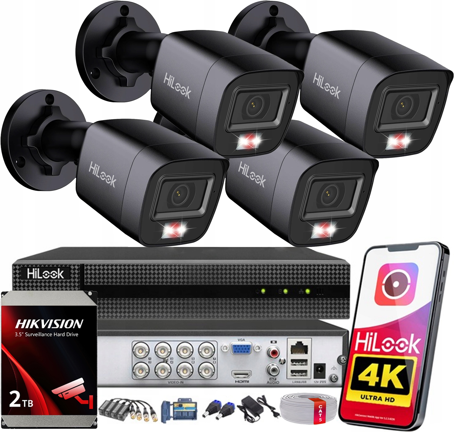 Sada monitorování 8MPx 4K HiLook pro Hikvision 4 kamery Ahd Disk 2TB Mrak