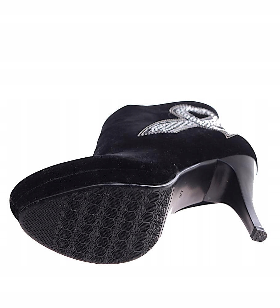 Czarne botki damskie na platformie i obcasie szpilce 16620 39 Kolor podeszwy czarny