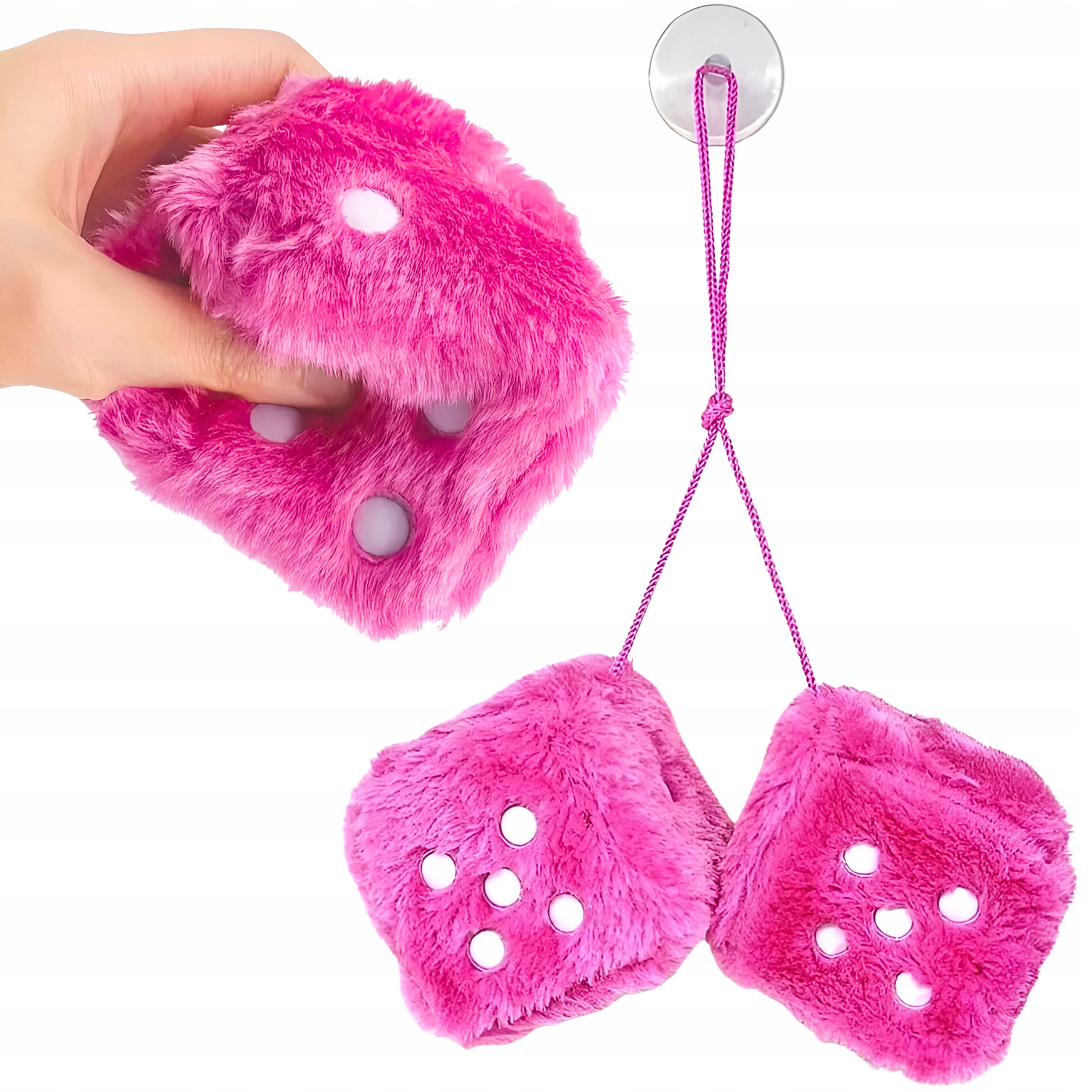 KOSTKI PLUSZOWE DO SAMOCHODU ZAWIESZKA NA LUSTERKO NA SZYBĘ PRZYSSAWKA