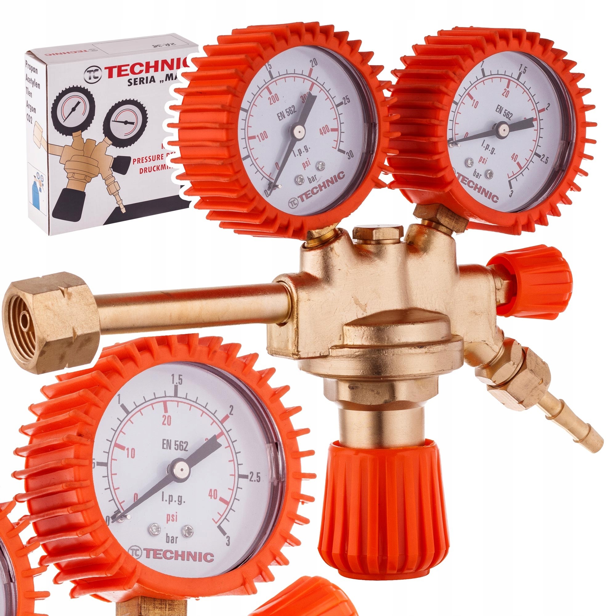 Reduktor ZR-39P Propan 2 mosazné maxi manometry pro lahve 11 kg