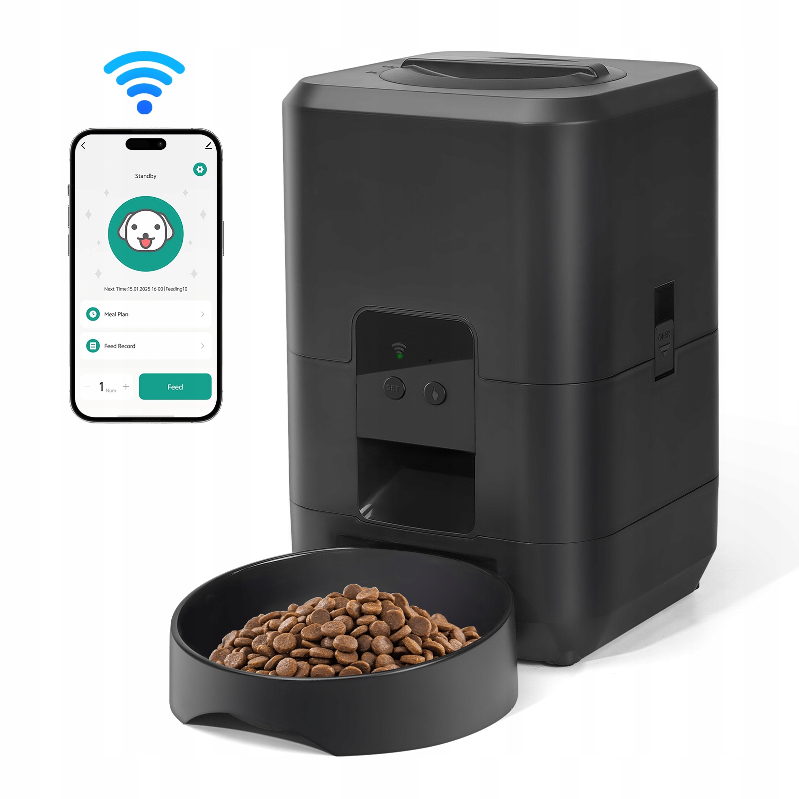 3L automatický krmítko pro domácí mazlíčky s WiFi verzí, automatický dávkovač krmiva pro kočky pro suché krmivo