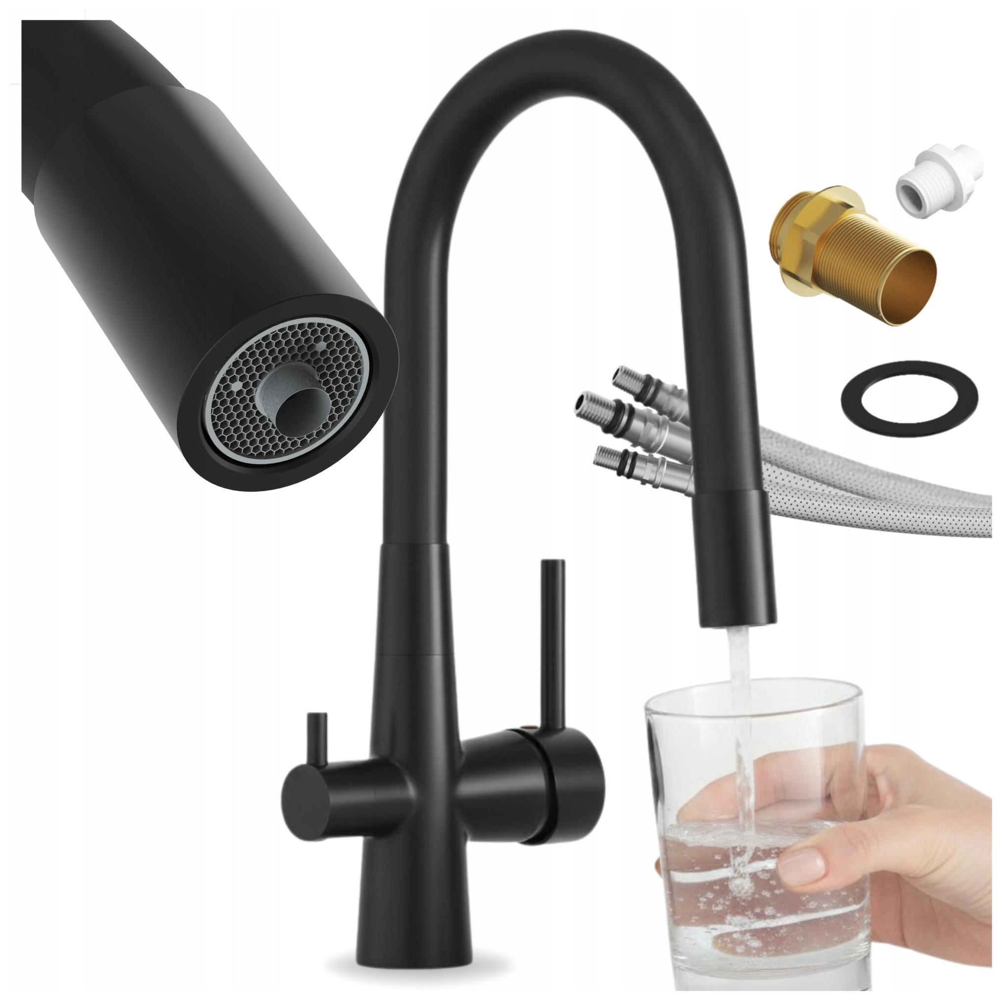 Kuchynská Batéria Trojcestná Flexibilný kohútik na vodný filter Fluo 3v1 čierny