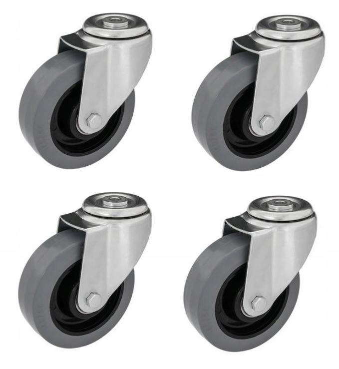 4 X Kolečko 100 mm šedá Guma kolo Silné 600 Kg Otvor