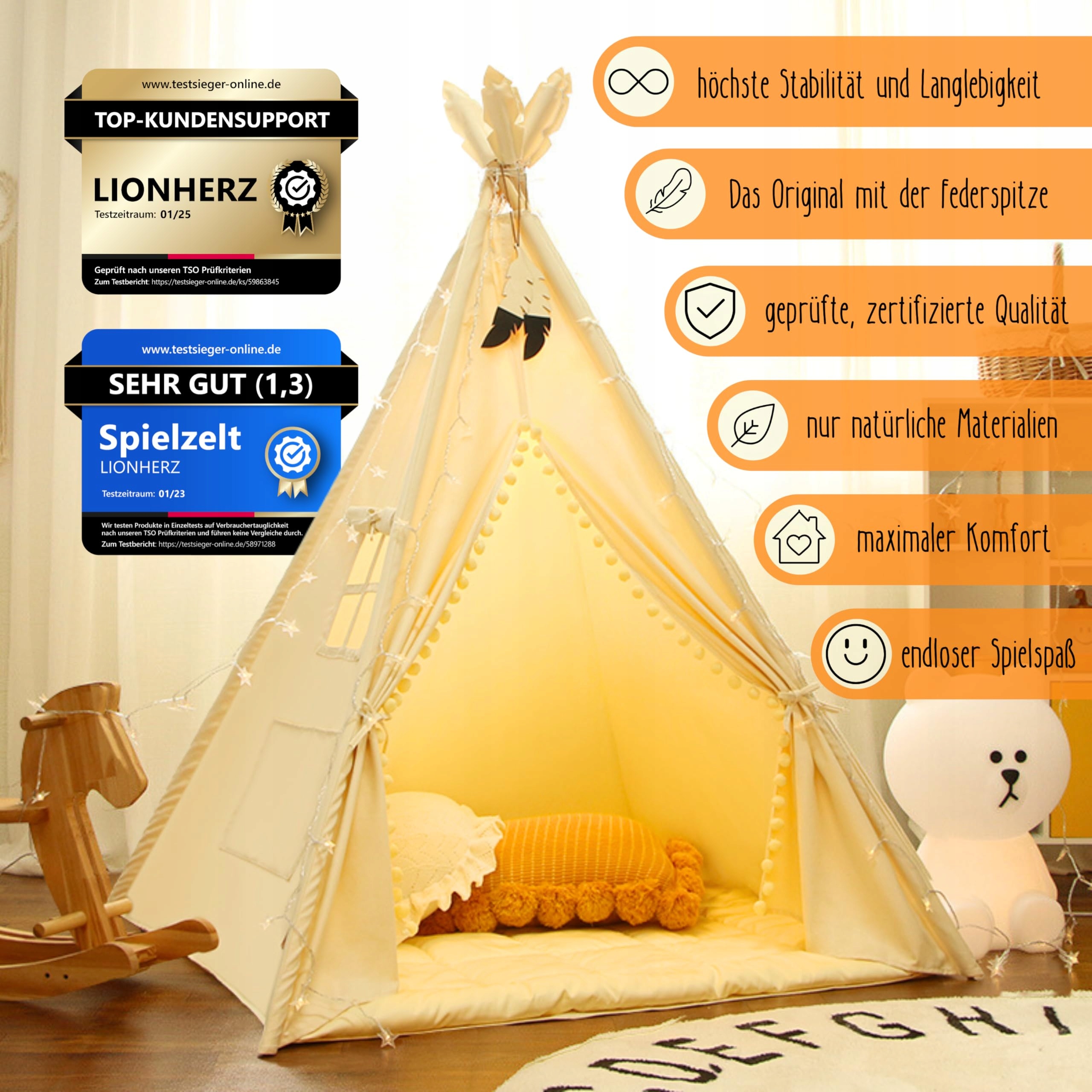 LIONHERZ Oryginalny Tipi Namiot Dla Dzieci Bawełna Z Dekoracją I Matą — miniatura 2