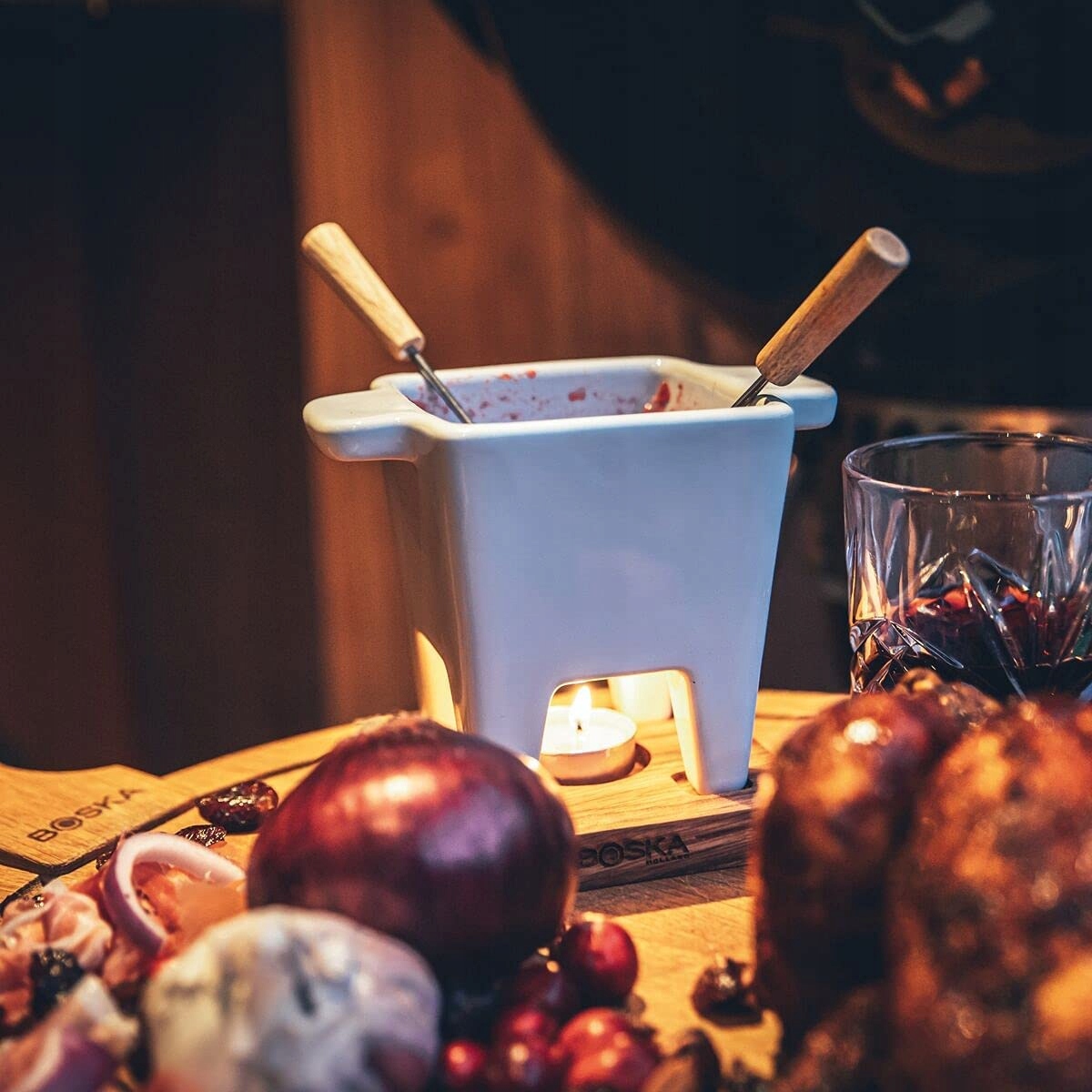 FONDUE Serowe Czekoladowe Zestaw dla 2 osób BOSKA Kolor biały odcienie brązowego