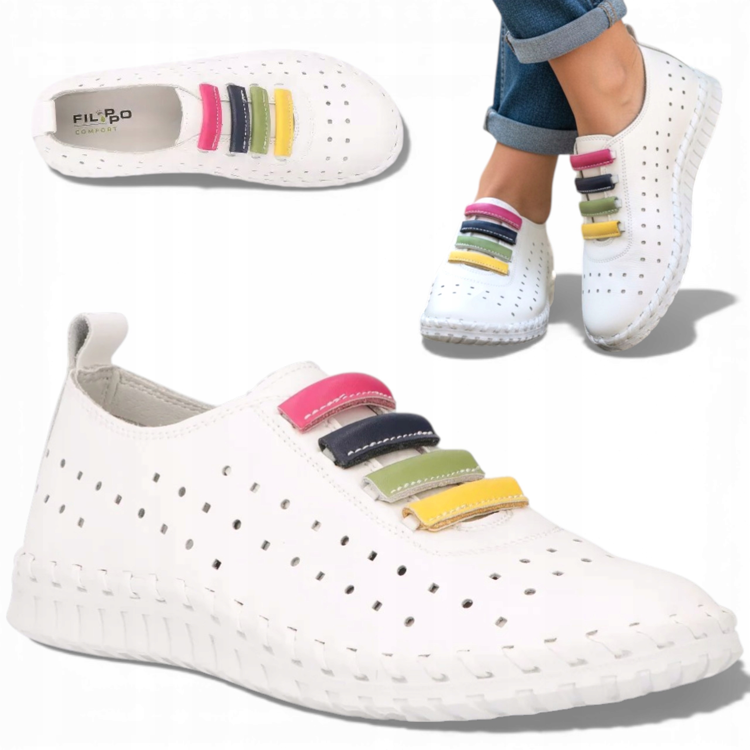 Filippo 38 Polobotky Kožené Prodyšné Jarní Zasouvací Sportovní Pohodlné