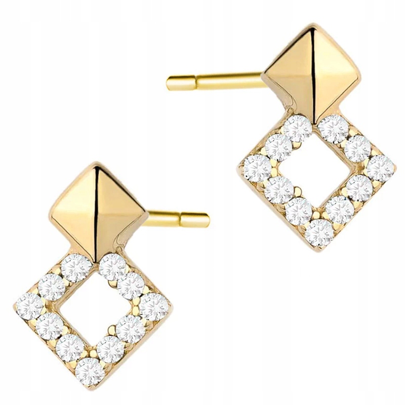 Zlaté Náušnice pr. 585 Romby se Zirkony 14k