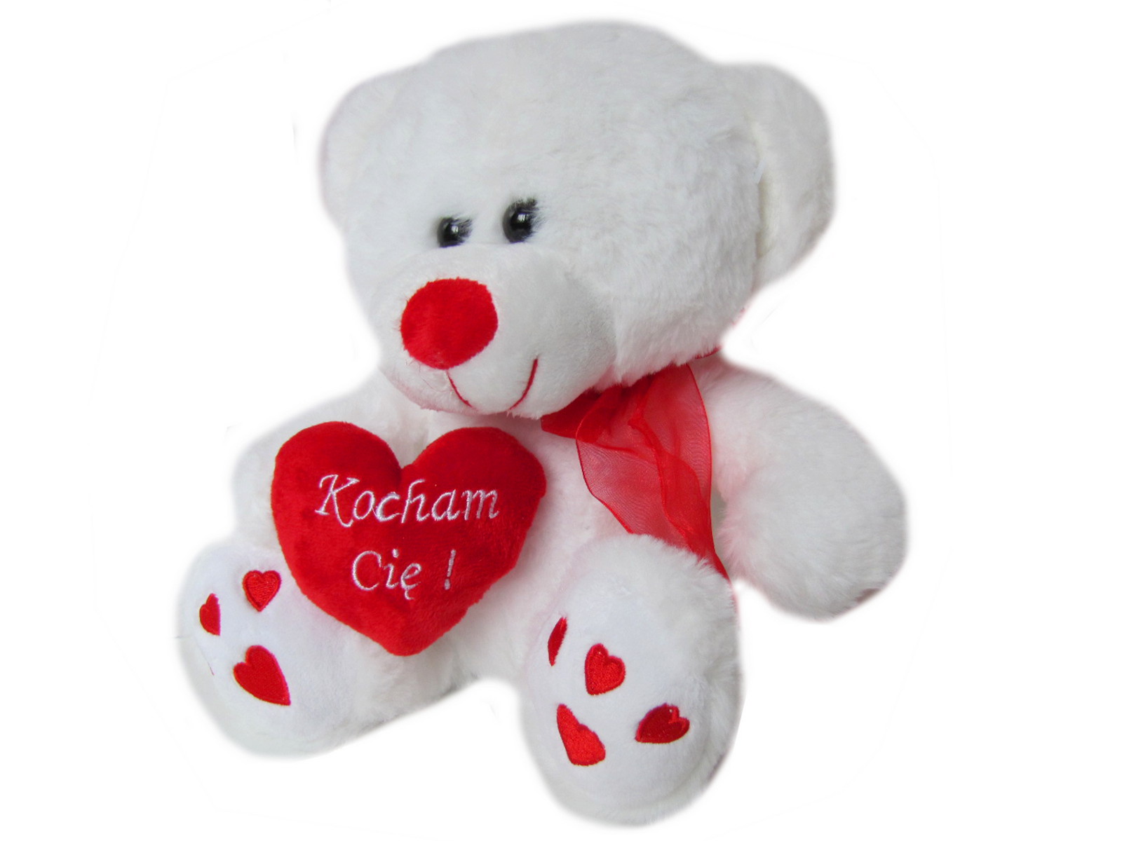 biały PLUSZOWY MIŚ + serce KOCHAM CIĘ MASKOTKA