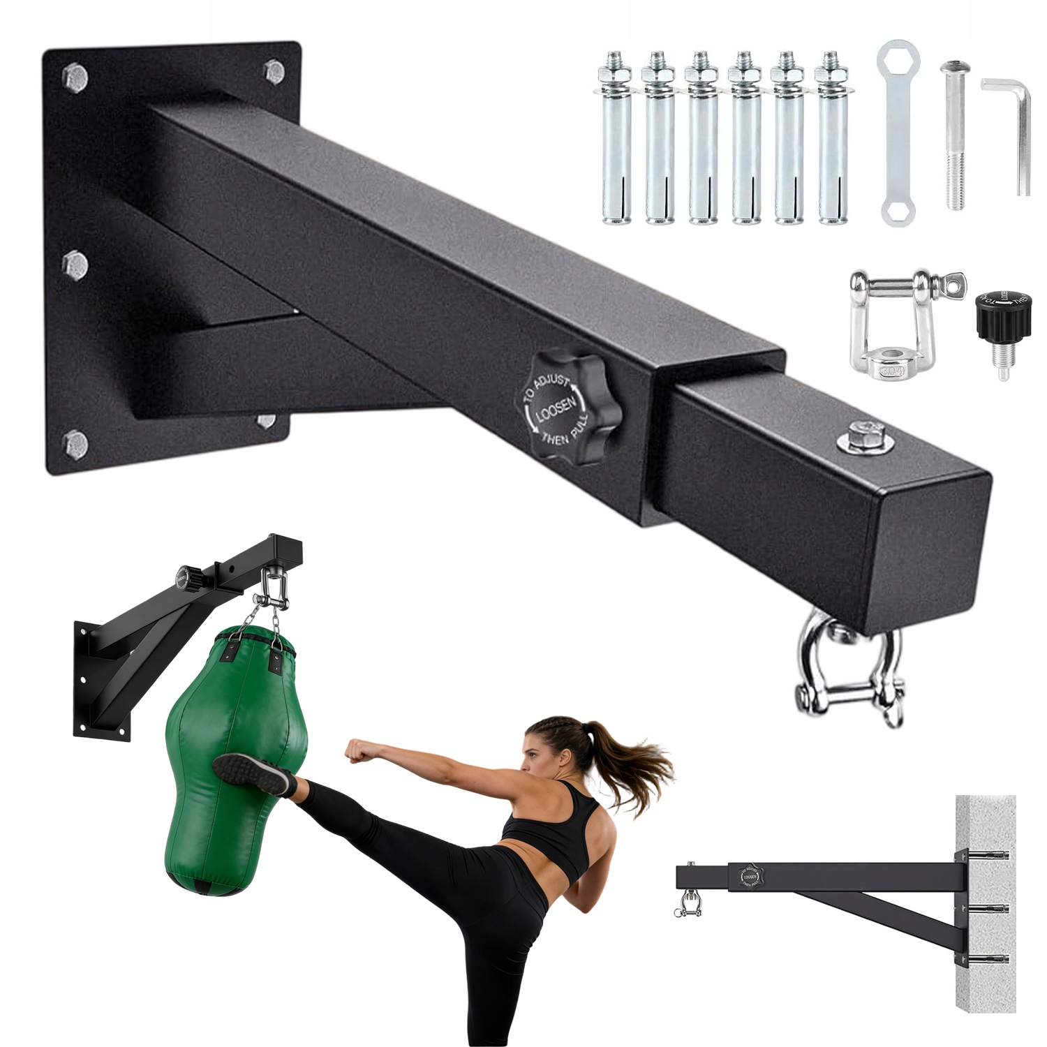 Stalowy Uchwyt Do Worka Bokserskiego Regulowany 44-66CM Obrót 360° 150KG