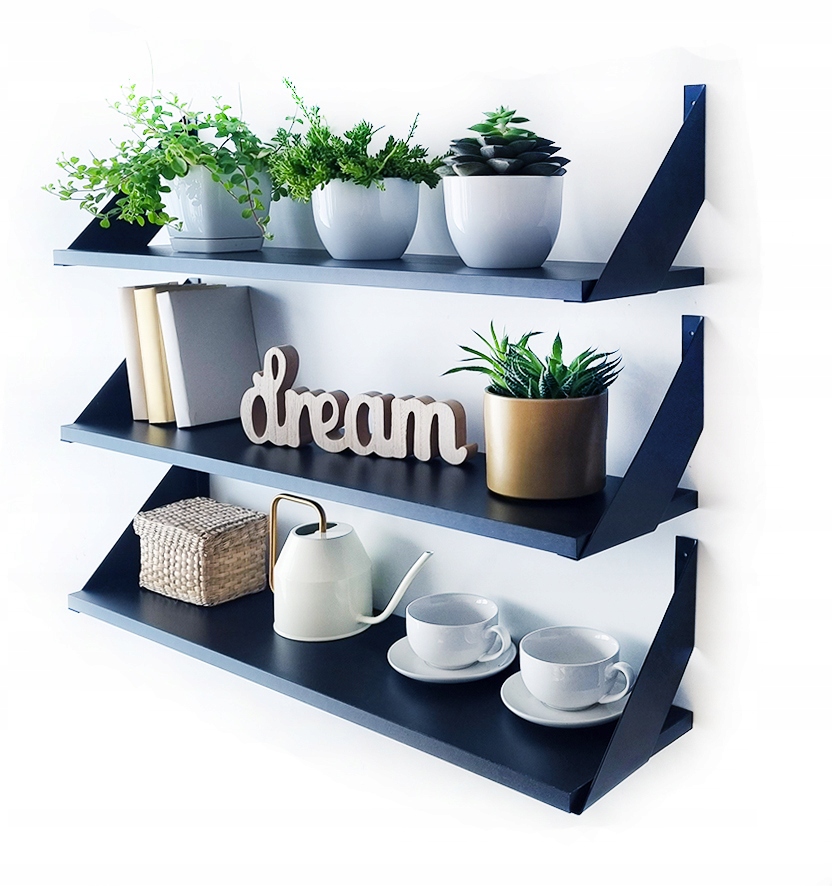 

Nowoczesne Półki na wspornikach 3szt. czarne 80cm