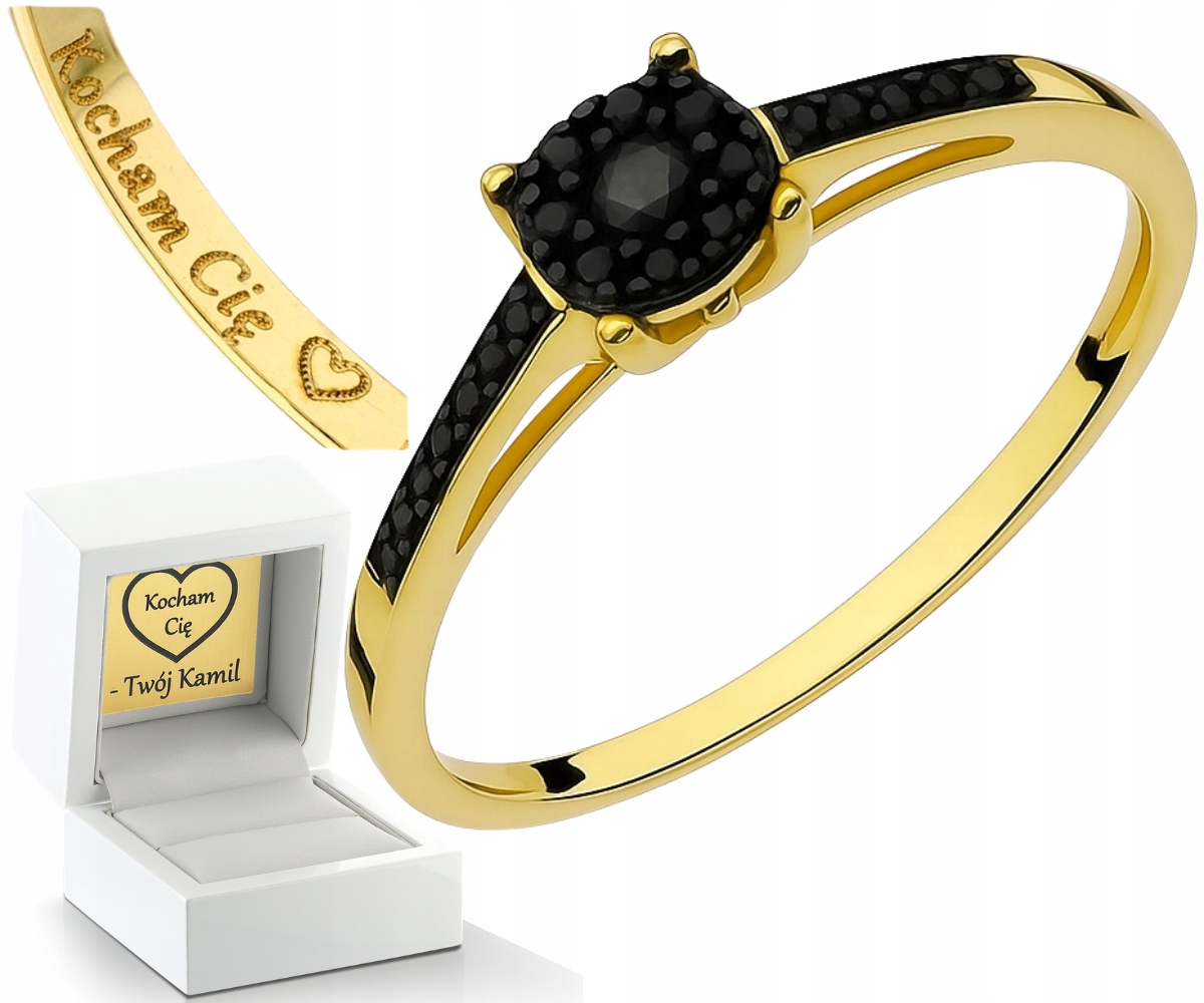Zlatý Prstýnek Černé Brilianty Žluté Zlato 585 Gravírování Bonus