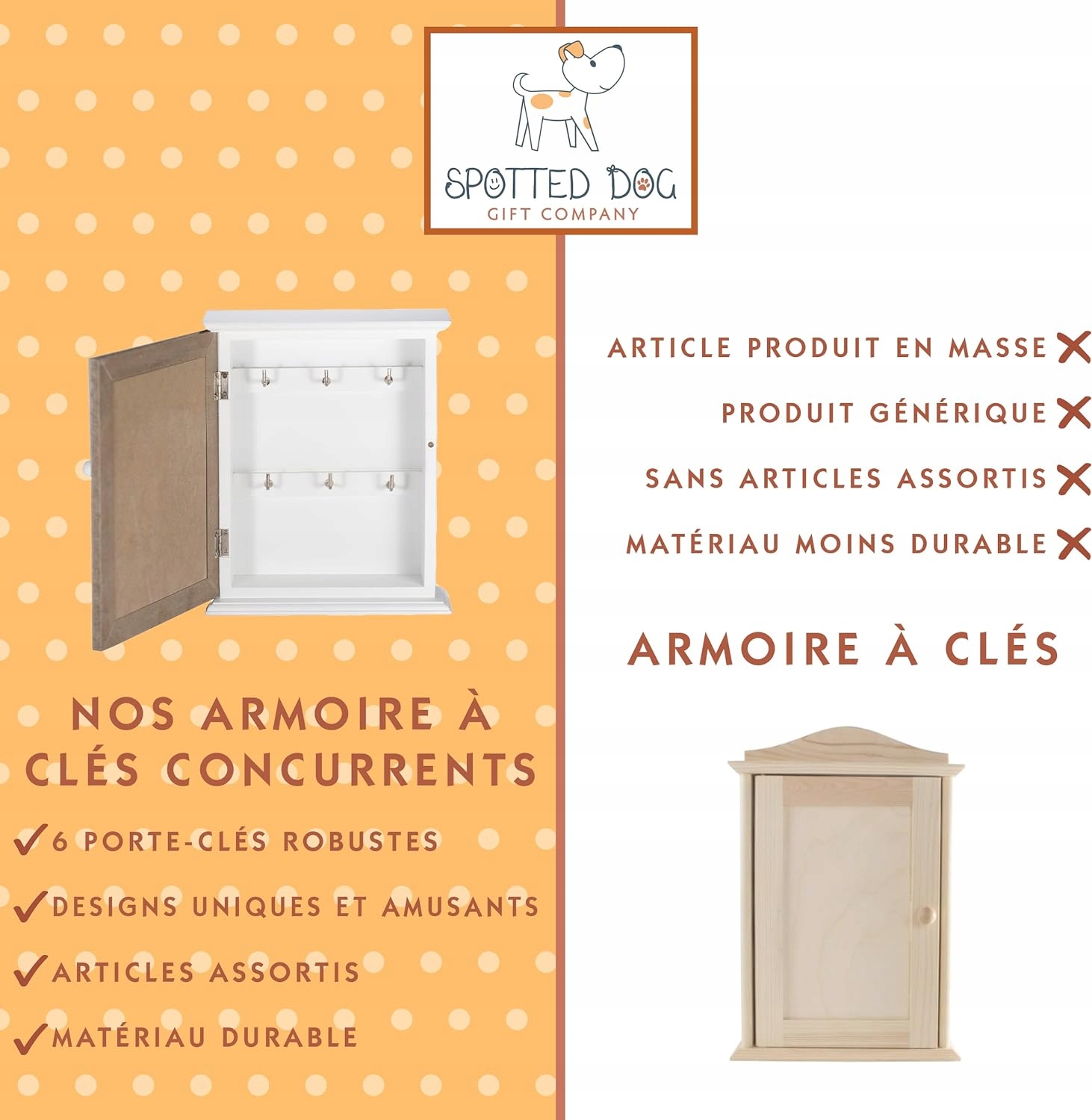 SZAFKA NA KLUCZE SKRYTKA DREWNIANA 6 HACZYKÓW OZDOBNA KOT SPOTTED DOG Marka inna