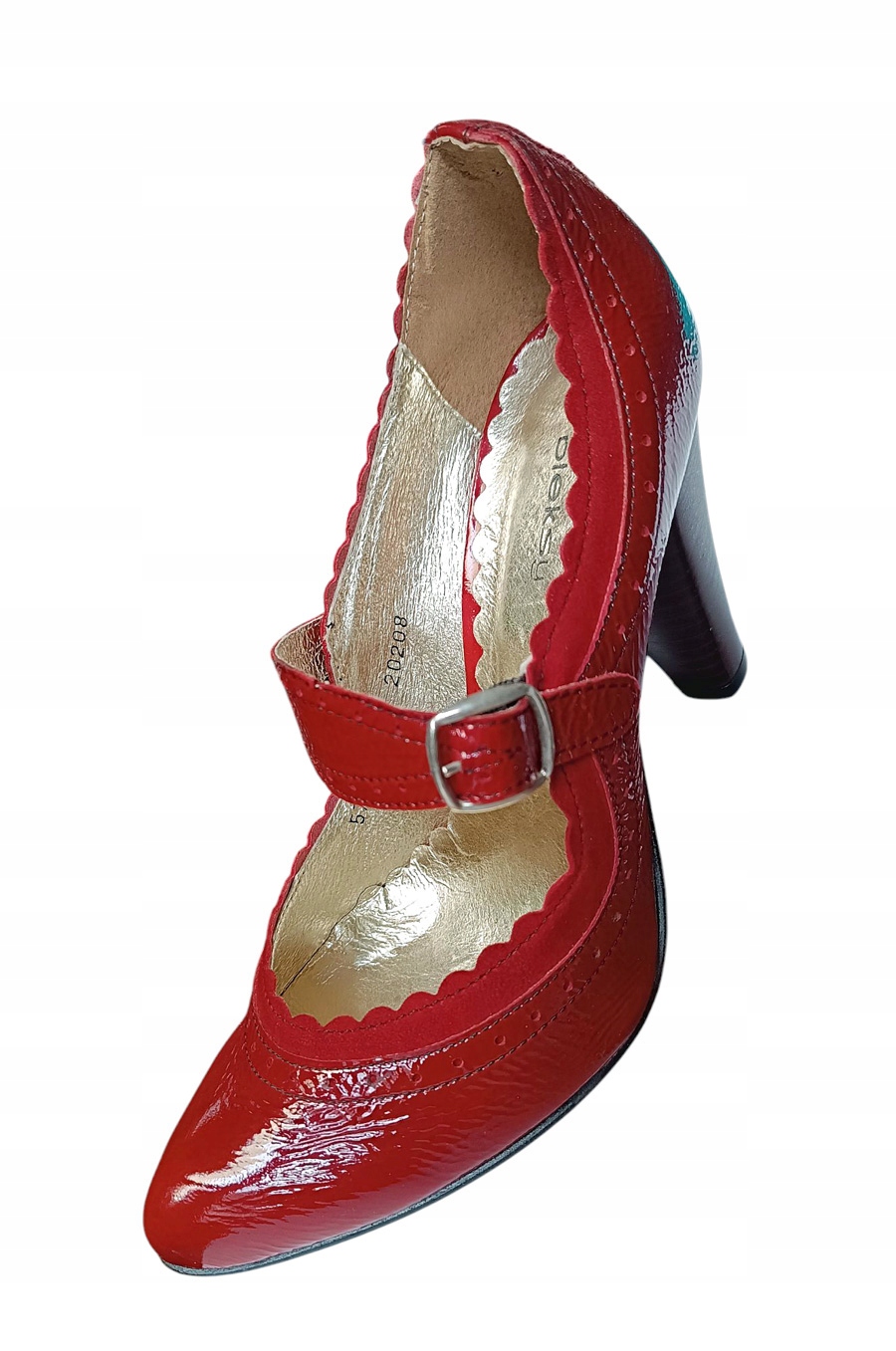 Kožené polobotky na podpatku Oleksy lakovaná kůže červená 38