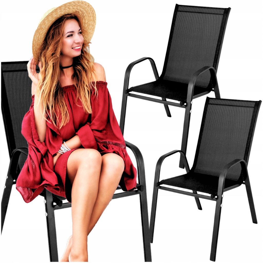 Zahradní židle kovové, černé, 2 kusy, pohodlná sada na terasa balkon