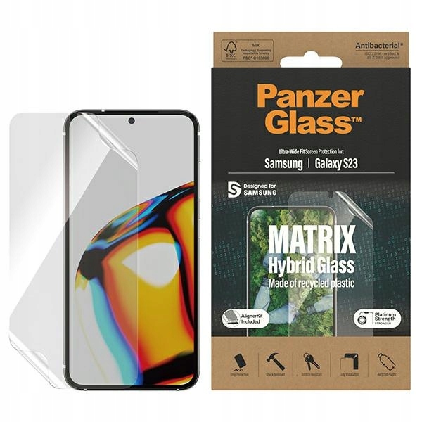 Hybridní Sklo PanzerGlass Matrix pro Galaxy S23 s polohovačem