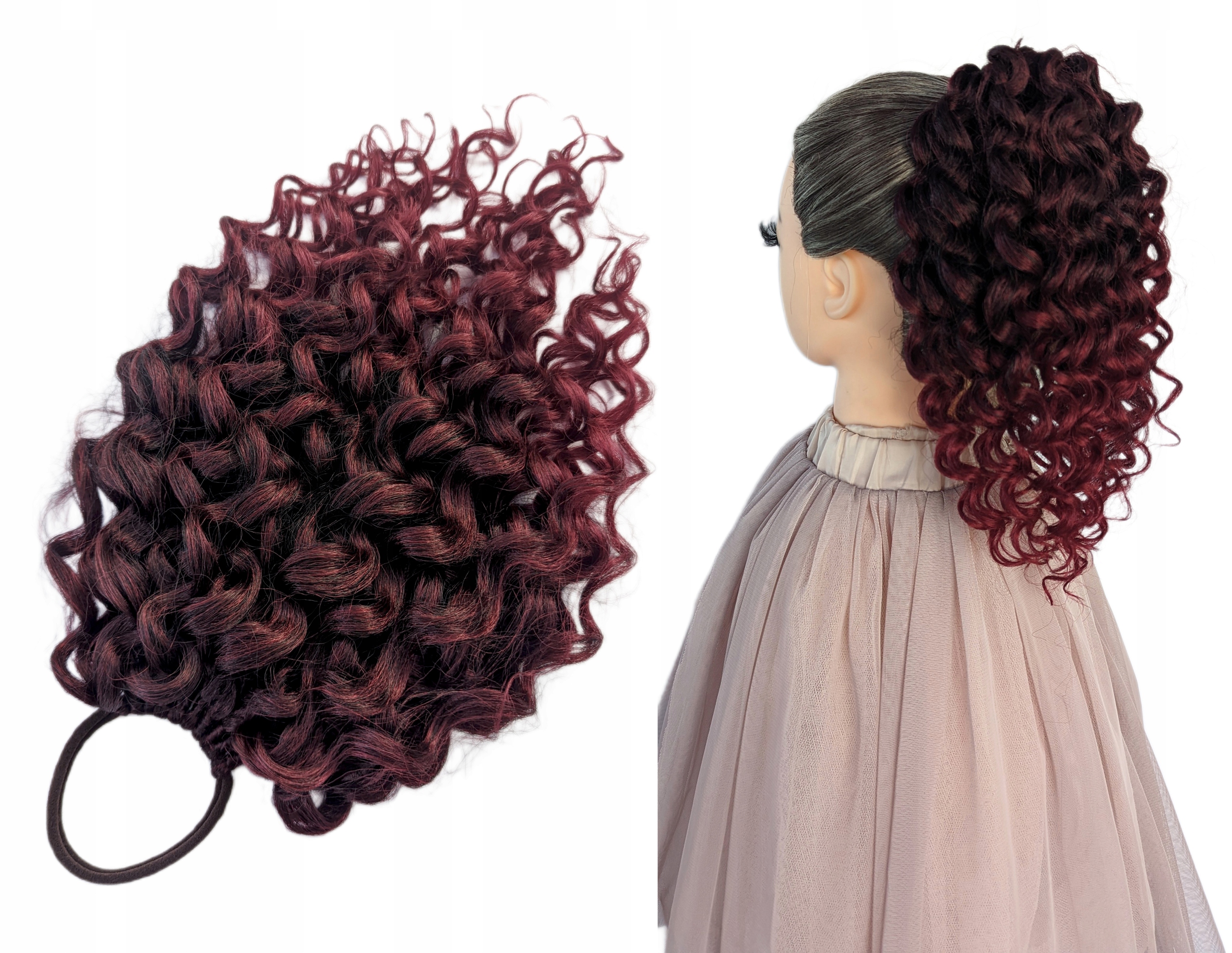 Poník připínací na gumičku, Příčesek kudrlinky, bordó, Zatažená Třešnička, 30 cm