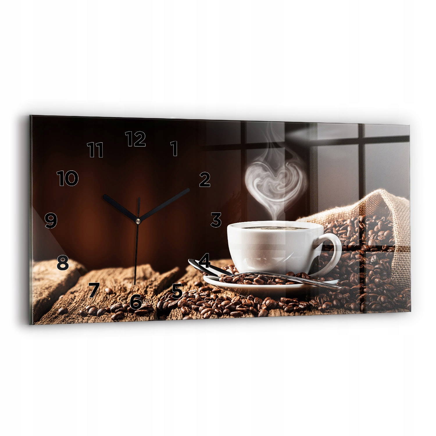 Skleněné hodiny s krásnou grafikou jsou ideální jako dárek 60 x 30 cm Šálek kávy