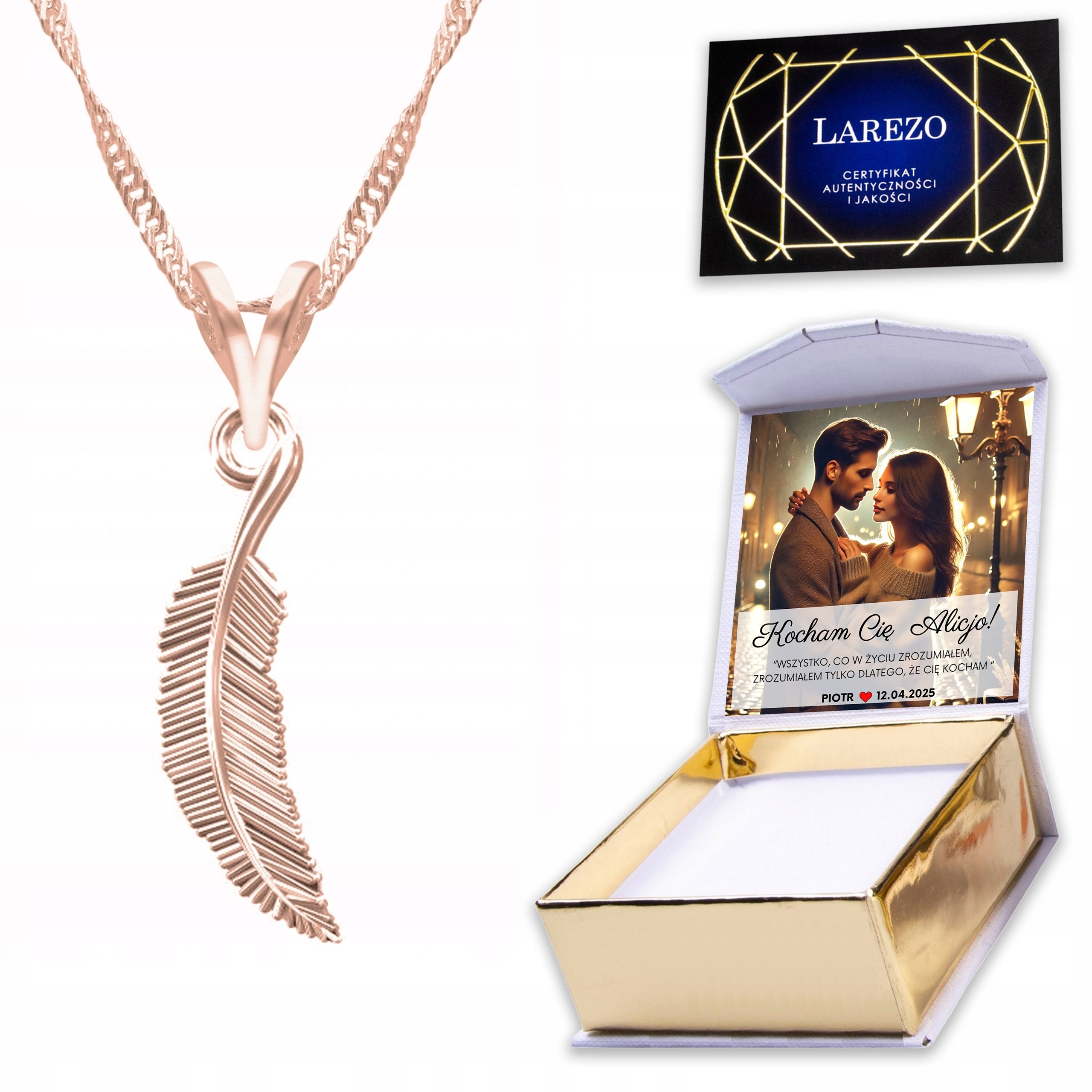 Náhrdelník Pozlacený 925 s perem a perem Přívěsek Pero Potisk