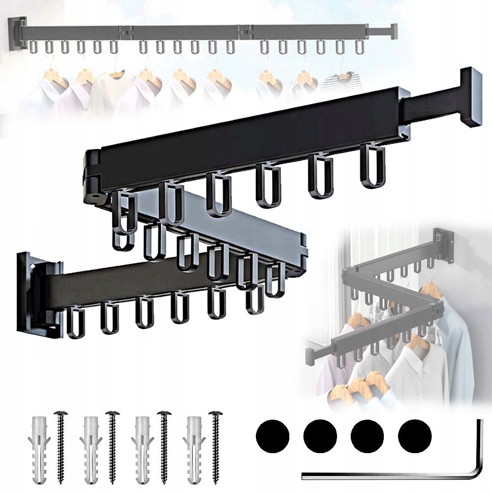 Levně Výsuvný Skládací Věšák Na Oblečení 3-ÚROVŇOVÝ S Háčky 127CM Černý