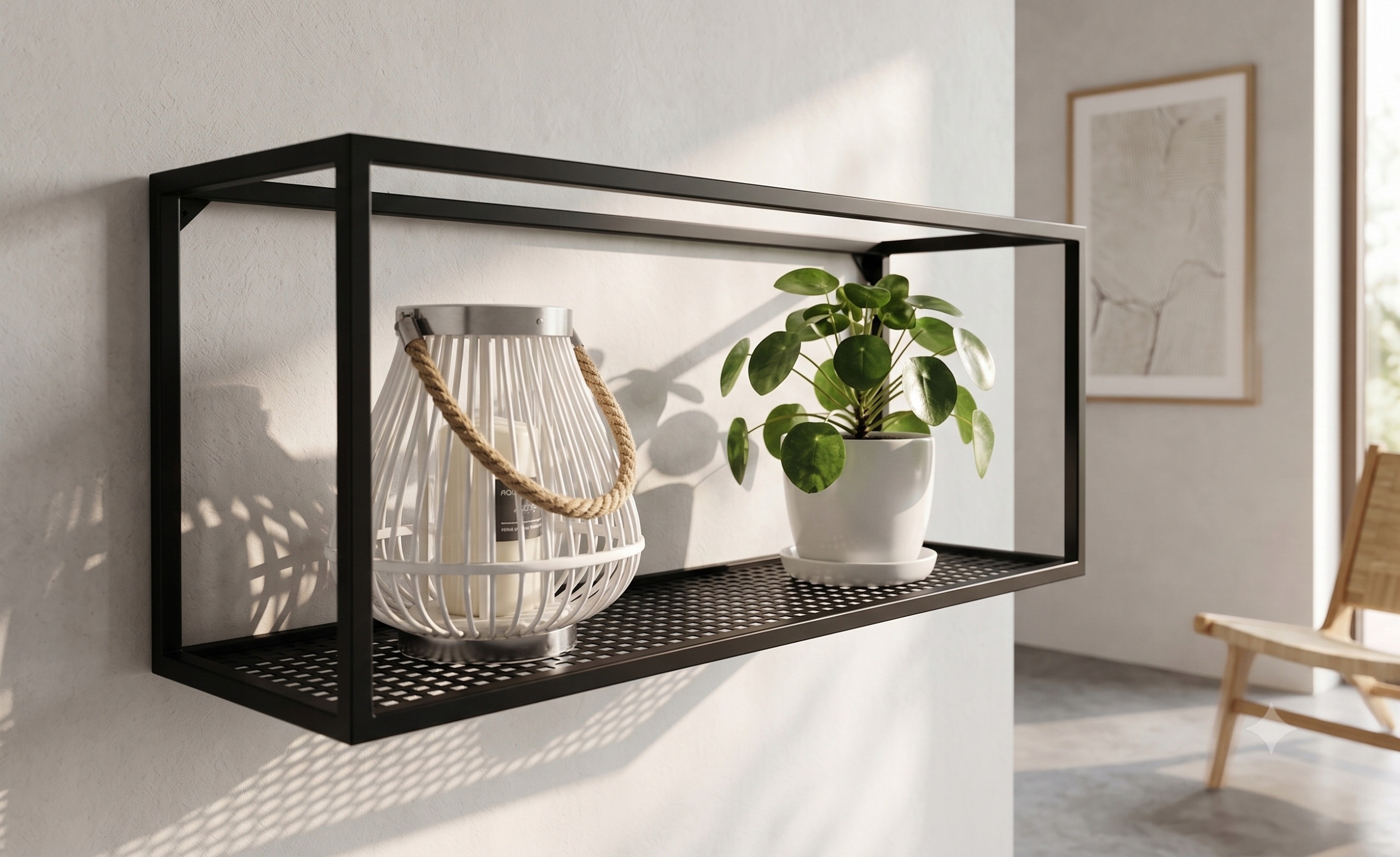 Závesná nástenná polica z kovu loft 80 cm x 30 cm Čierna