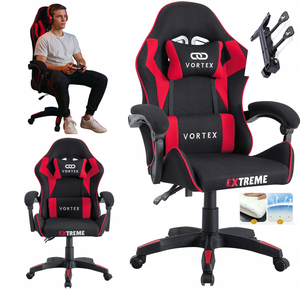 Fotel Gamingowy Materiałowy Etreme Vortex Ergonomiczny Biurowy Krzesło Vip