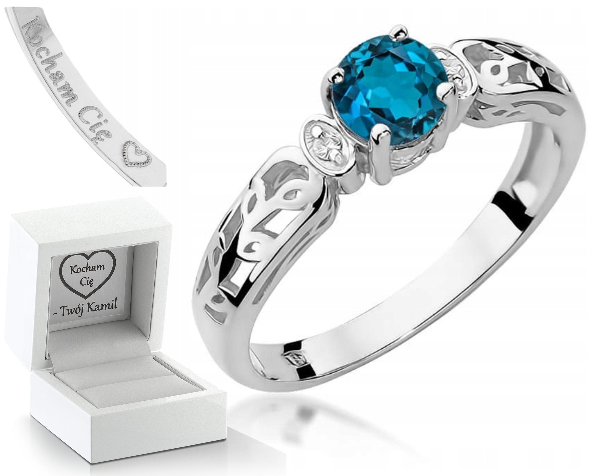 Bílé Zlato London Blue Topaz Brilianty 585 Gravírování