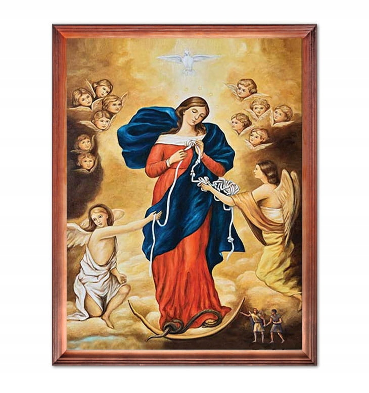 Obraz Panna Maria rozvazující uzly Rám s ornamentem, 20 cm x 25 cm