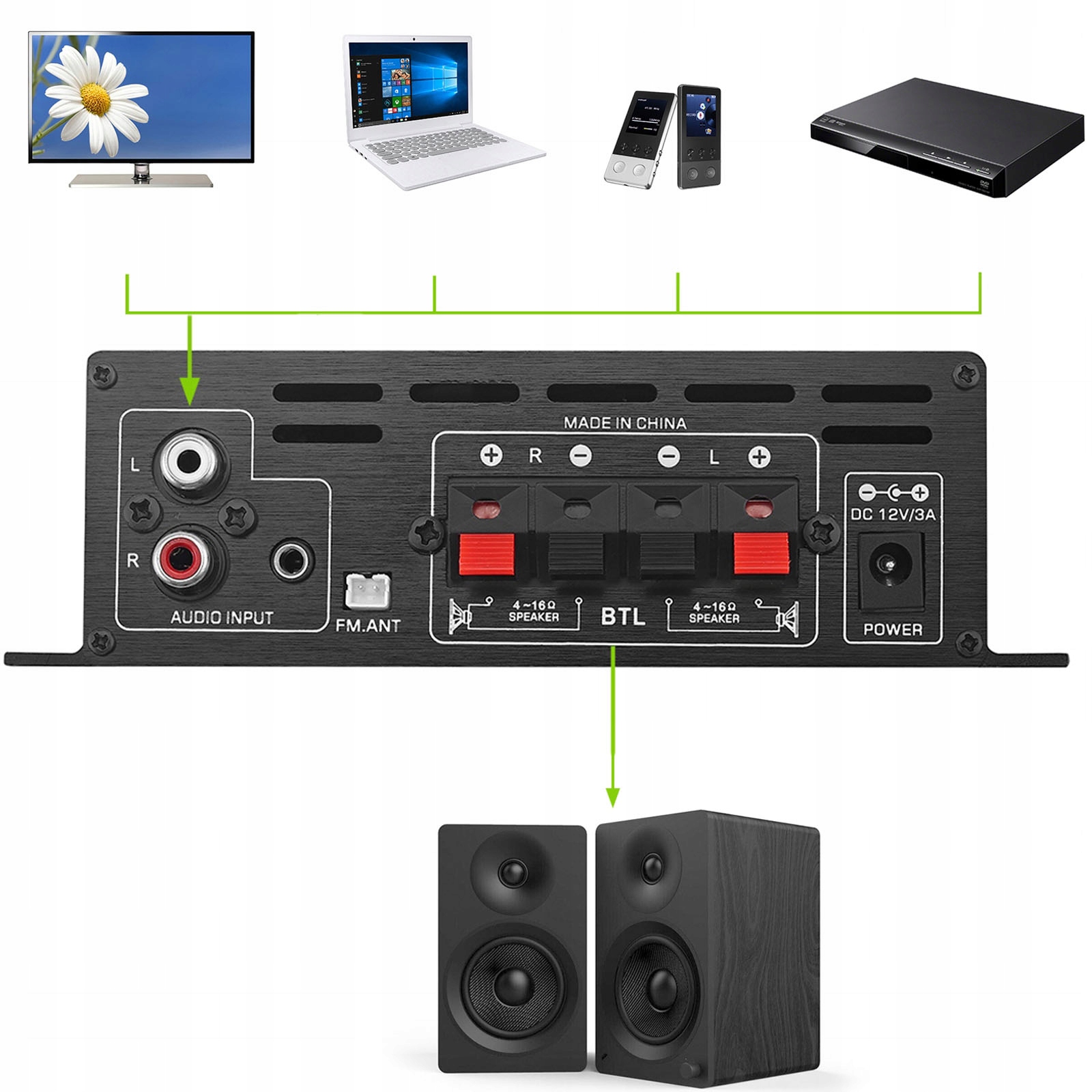 MINI WZMACNIACZ DO KOLUMN GŁOŚNIKÓW BLUETOOTH 12 V Model CYFROWY BLUETOOTH