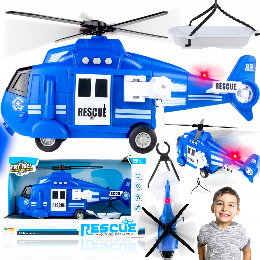 

Niebieski Helikopter Policja 1:16 Dźwięk, Światło