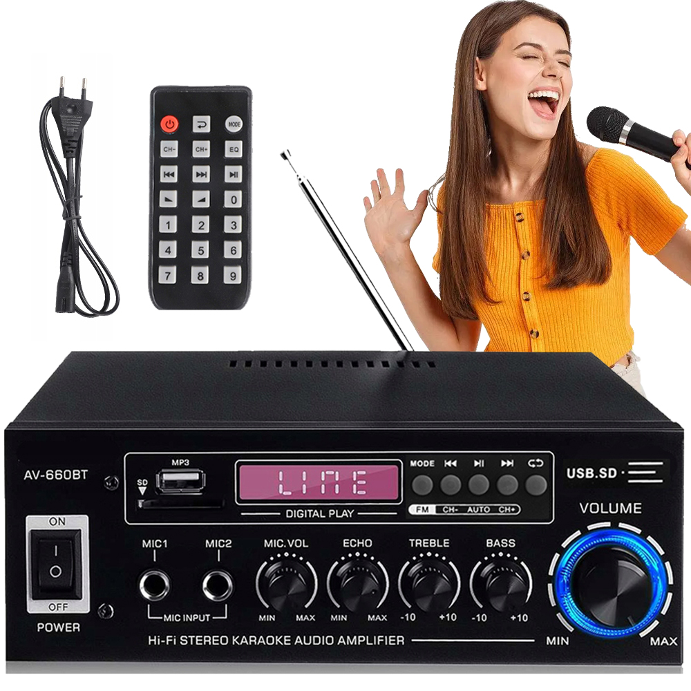 Mini Bluetooth Stereo Zesilovač 5.0 Fm Rádio 40W Hifi Aux S Dálkovým Ovládáním Dárek