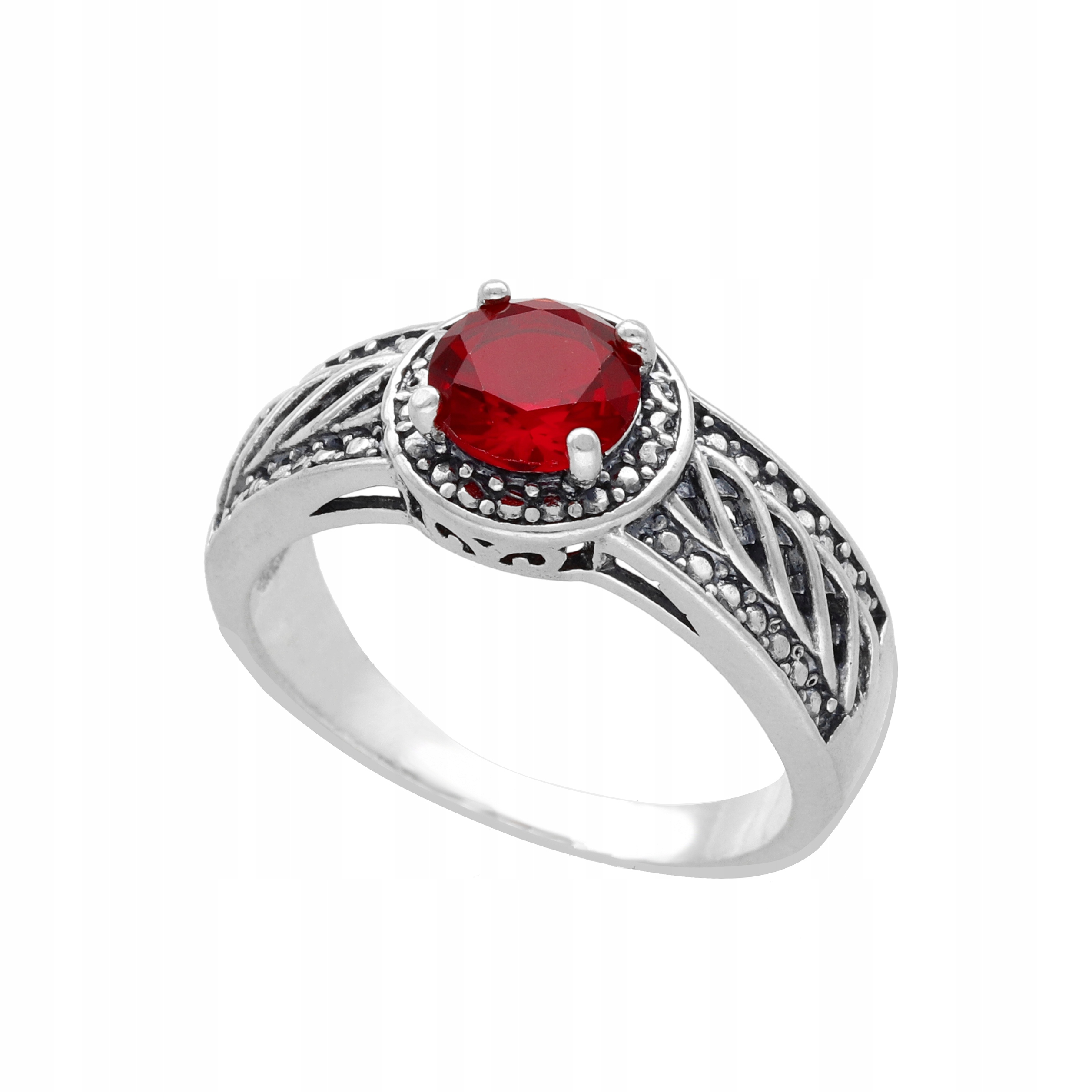 Prstýnek kulatý s rubínovou zirkonií, stříbro, vel.