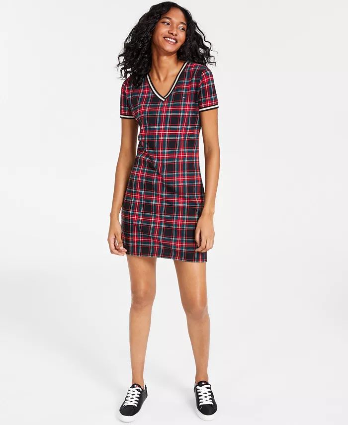 Tommy Hilfiger kostkované šaty s lurexovým krajem, kárované S