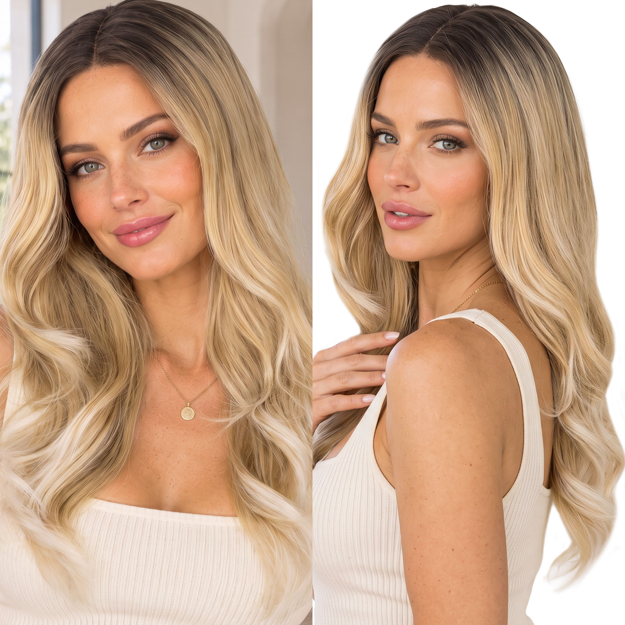Syntetická paruka T-Lace 13x1 jako přírodní blond ombre odrost vlny 60 cm