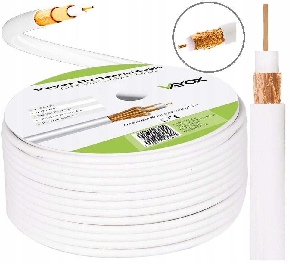 

Przewód Kabel Antenowy Koncentryczny Miedź Cu 50M