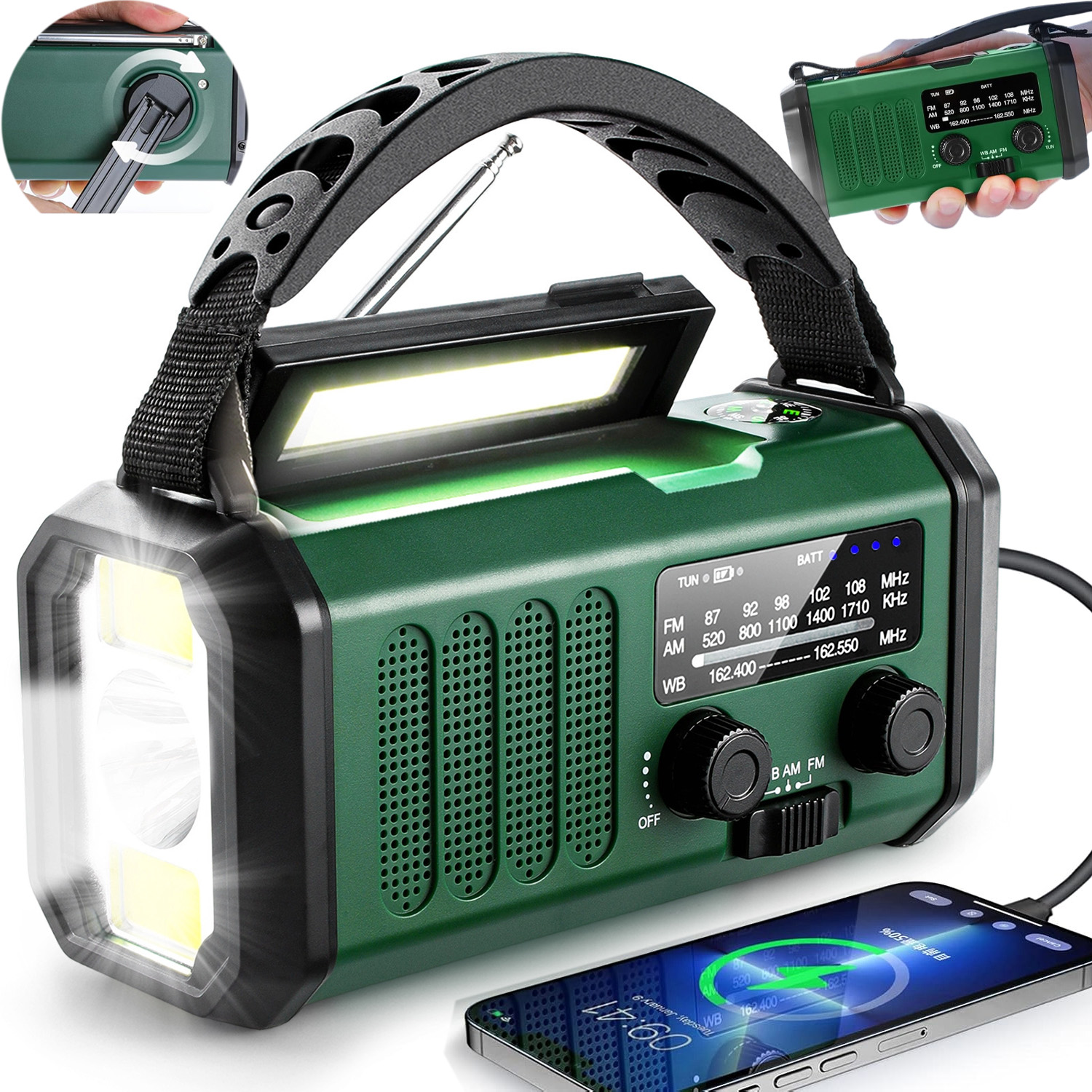 Solární Rádio Ruční Klika 10000MAH Powerbanka Alarm Omáčka Svítilna 4V1