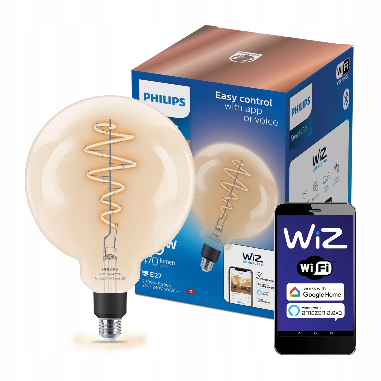 Led žárovka E27 G200 6,7W 40W 2700-6500K Filament Smart WiFi Philips WiZ