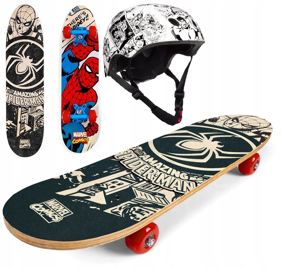 Deskorolka drewniana 61cm Kask orzeszek 52-56 cm rozmiar M Hulk Spiderman