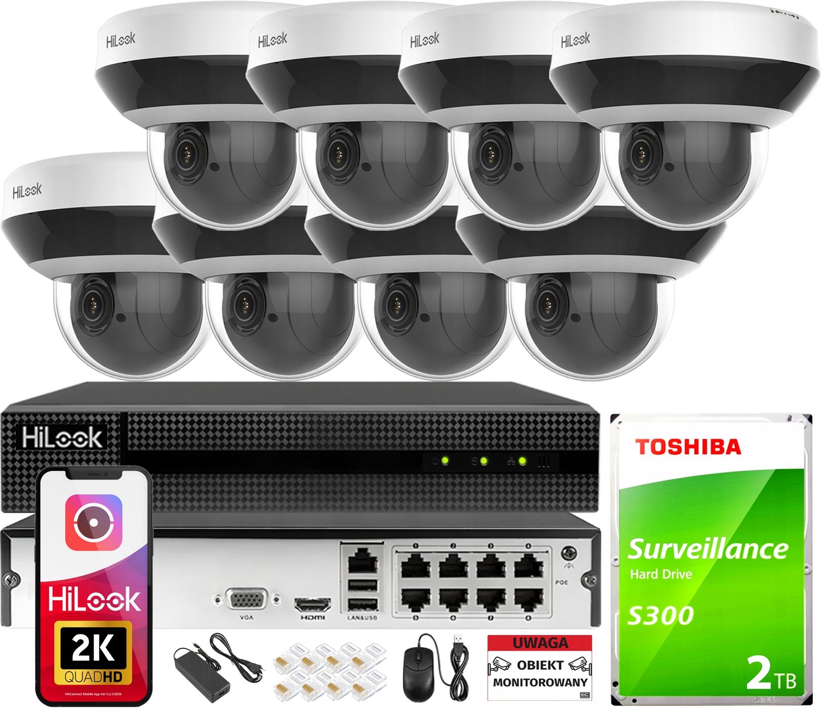 Monitorovanie Ip Komplet 8 Kamer 360° Motozoom x4 Hdd rekordér 2TB Detekcia