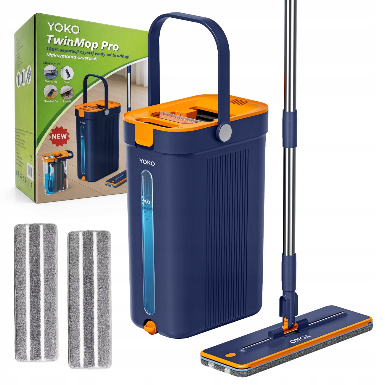 Mop Płaski dwukomorowy Yoko TwinMop Pro separacja brudnej wody 2 wkłady