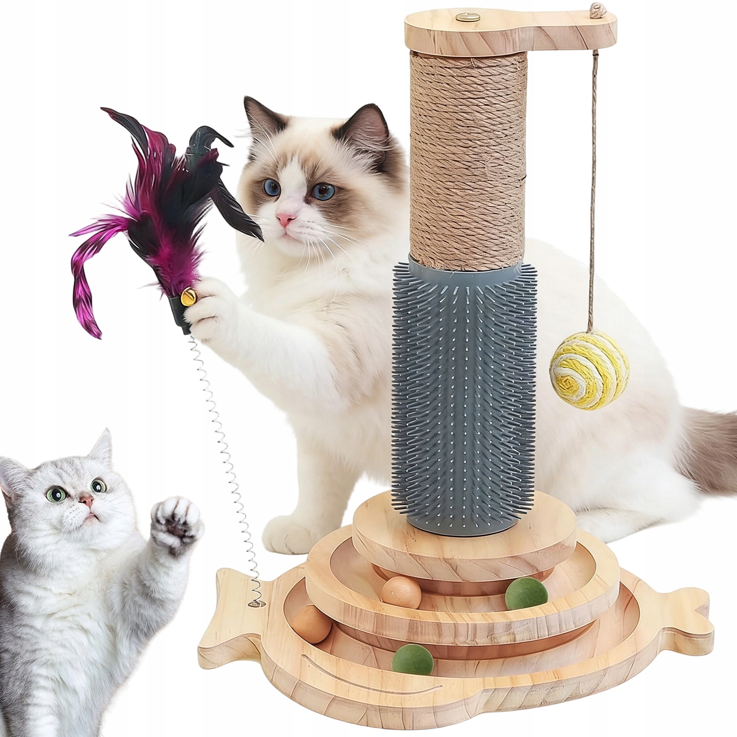 Levně Multifunkční Hračka Pro Kočky Se 2 Kuličkovými Dráhami A Škrabadlem