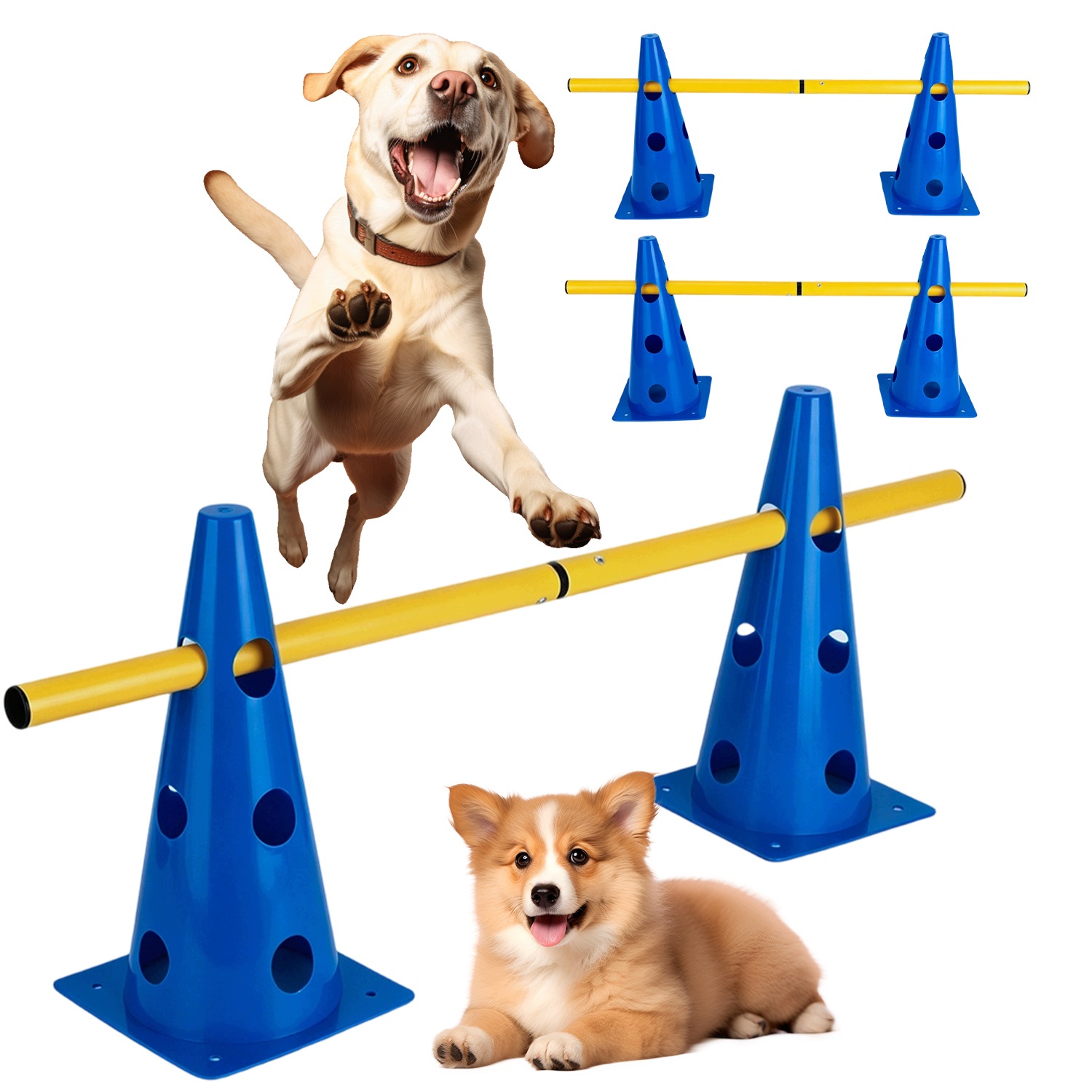 Agility Tréninková Sada 6 Kuželek 6 Tyček Pro Děti A Psy