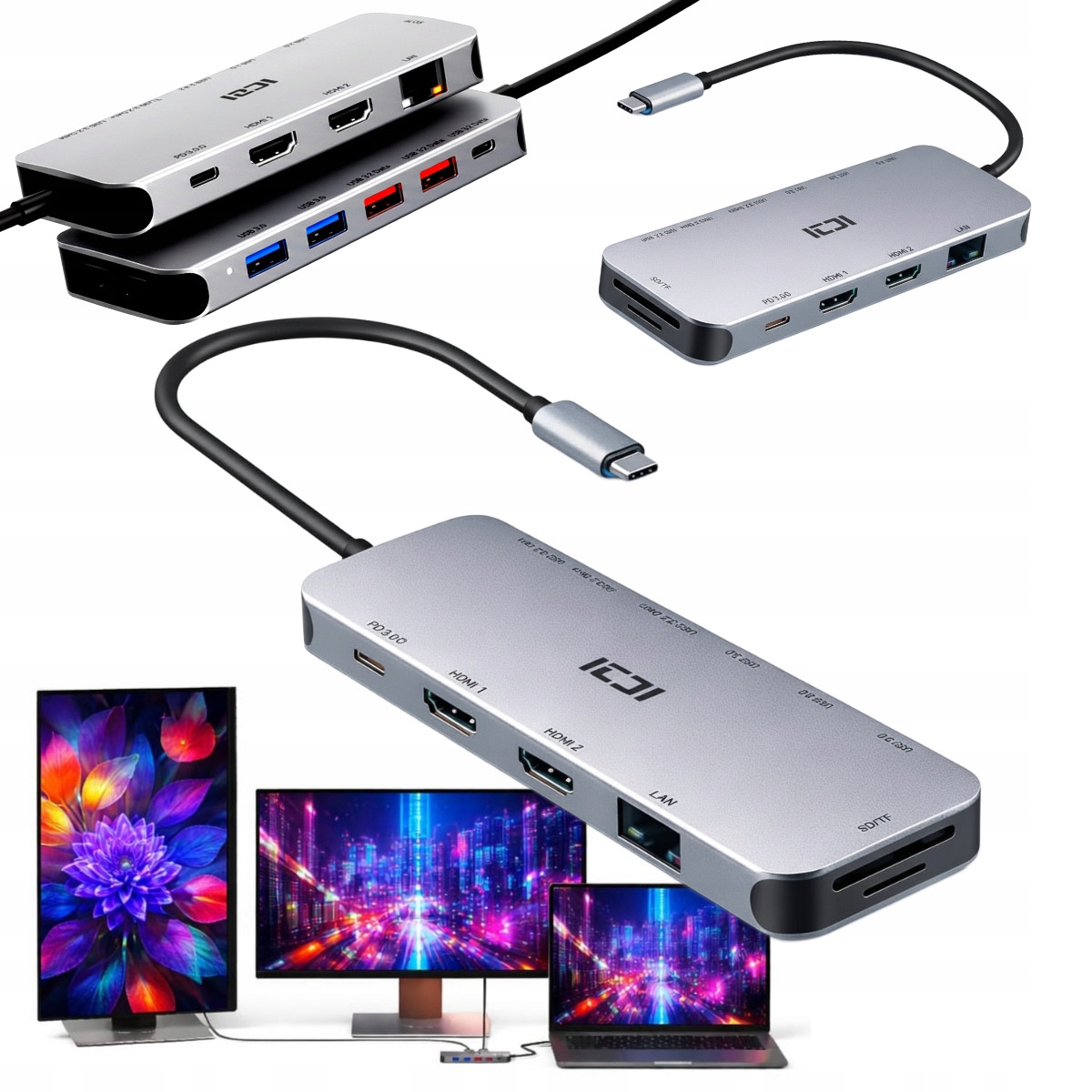 Stacja dokująca Usb-c do laptopa rozgałęźnik na dwa monitory kabel Hdmi