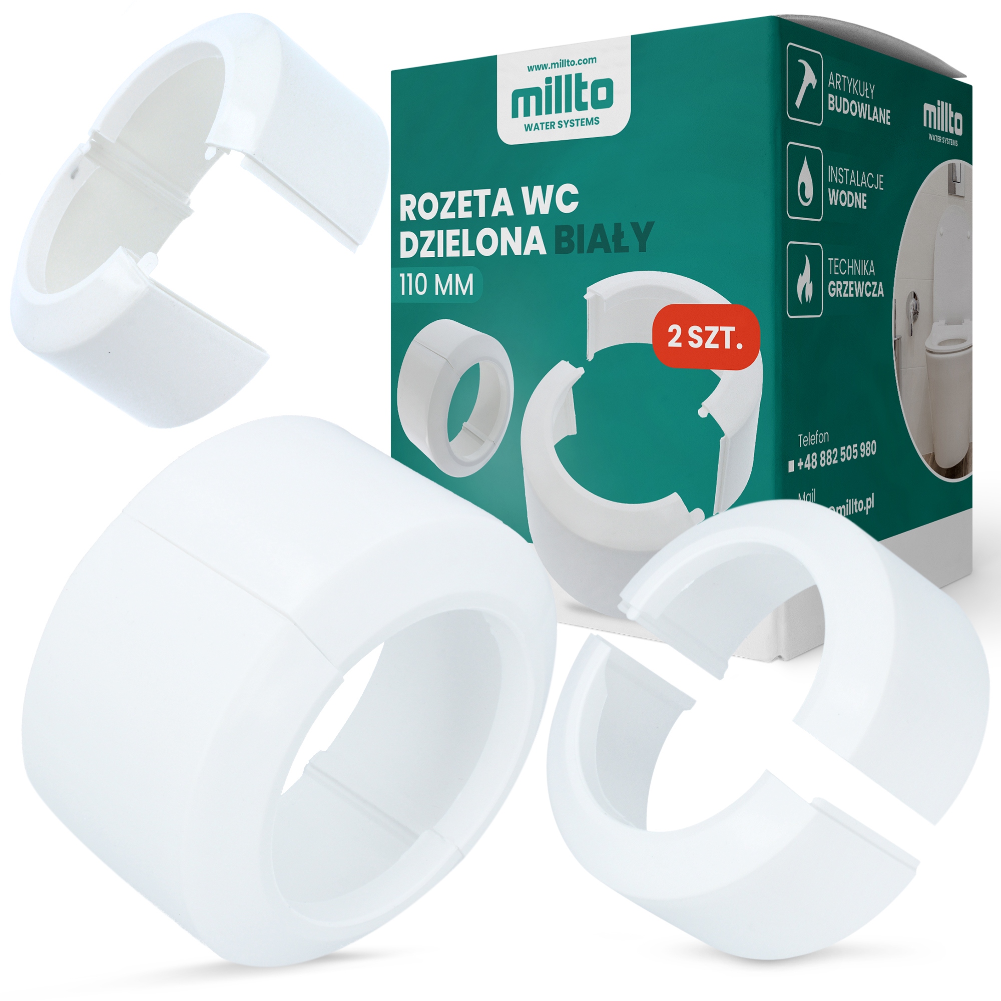 2x Rozeta Maskująca 110mm WC Dzielona Osłona Rur WB