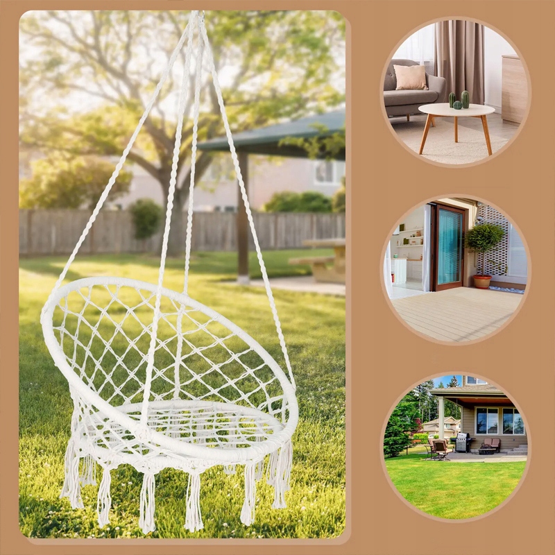 FOTEL WISZĄCY HUŚTAWKA OGRODOWA BOCIANIE GNIAZDO BOHO do DOMU OGRODU Kolor biały