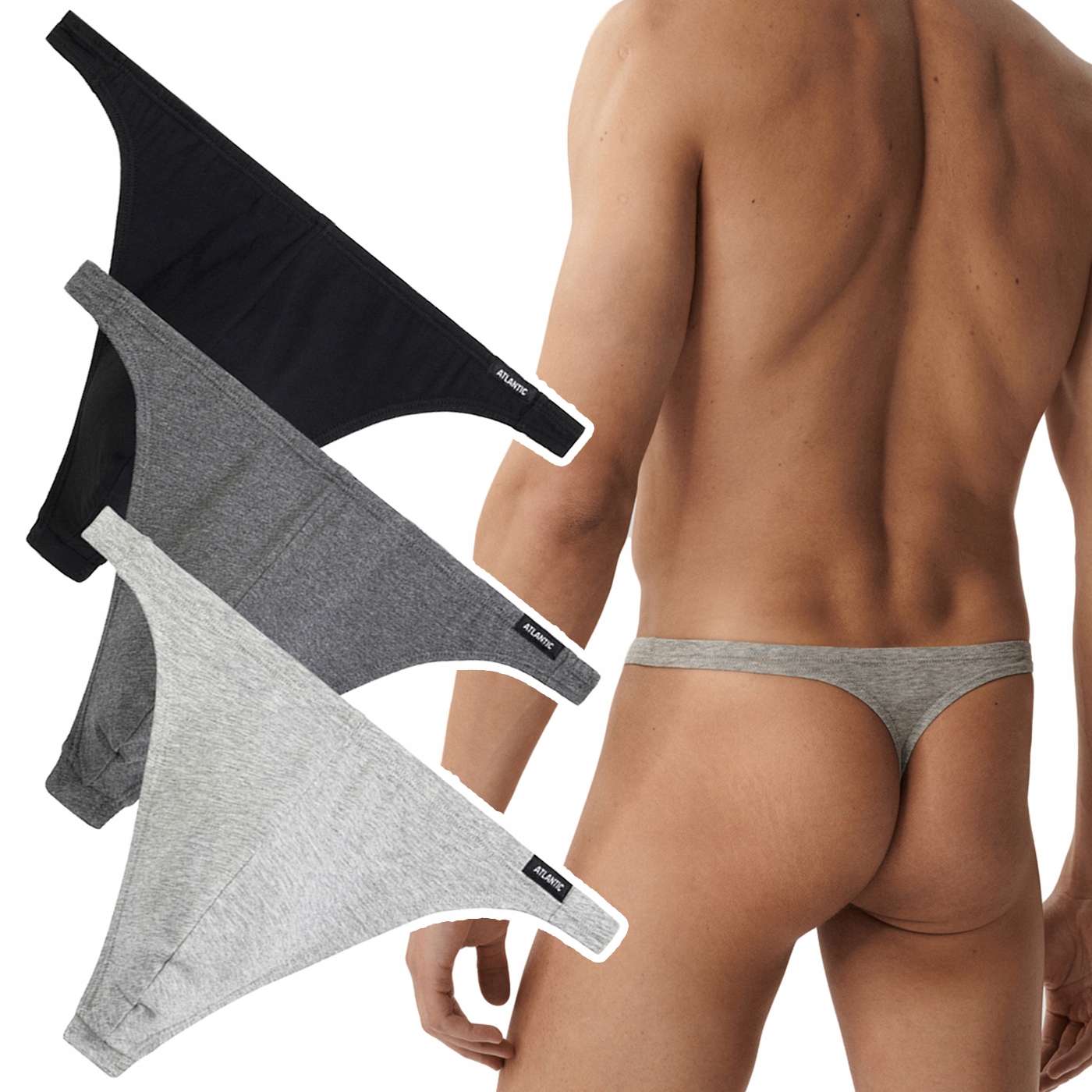 Tanga Pánské Atlantic 3BMP-253 sexy slipy bavlněné 3-PAK L