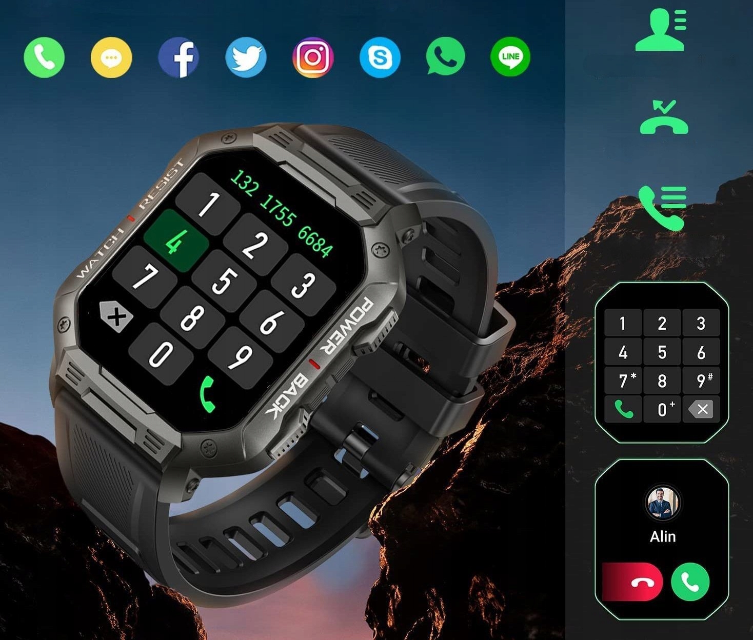 Zegarek SmartWatch MĘSKI SPORTOWY ROZMOWY 410mAH Kolor czarny