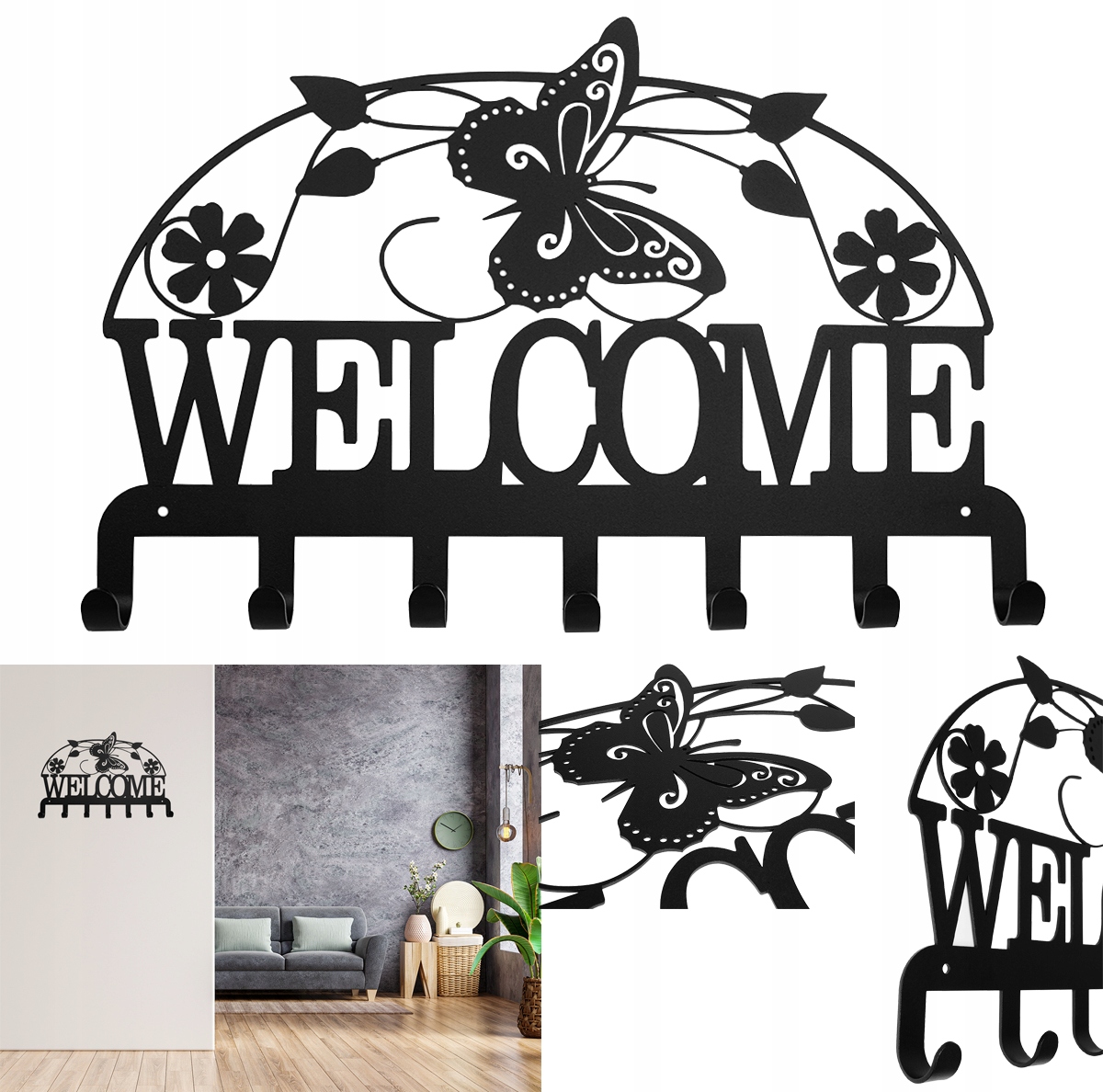 

Wieszak uchwyt na ubrania klucze Welcome czarny